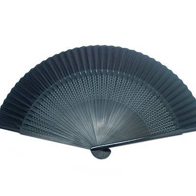 Silk Fan, All Black With Fine Lattice Work. Black Bamboo for wholesale by World Treasure Trading