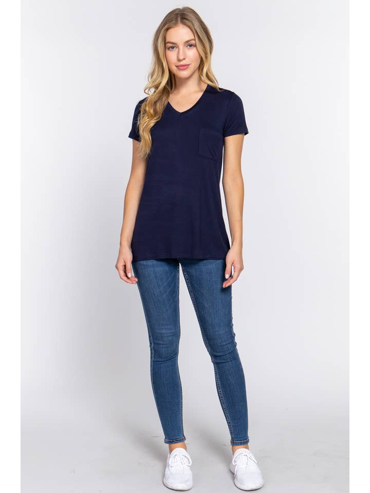Active Basic | Active USA - Wholesale T-shirt – women's - Short Sleeve V-neck Top with Pocket3