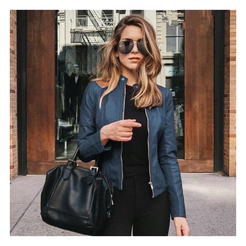 UZ Wholesale Store - Vendita all'ingrosso Giacca in pelle - Donna - Giacca elegante da uomo in pelle PU tinta unita1