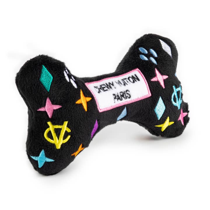 Haute Diggity Dog - Wholesale Pet Squeaky Toy - Dog - Black Monogram Chewy Vuiton Bone Squeaker Dog Toy