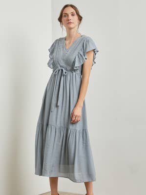 V NECK MIDI DRESS for wholesale by Polagram by Wellmade USA