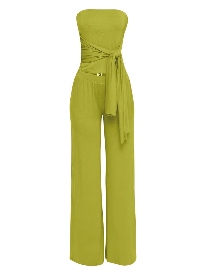 Tie detailed tube top and wide leg pant set for wholesale by K Too