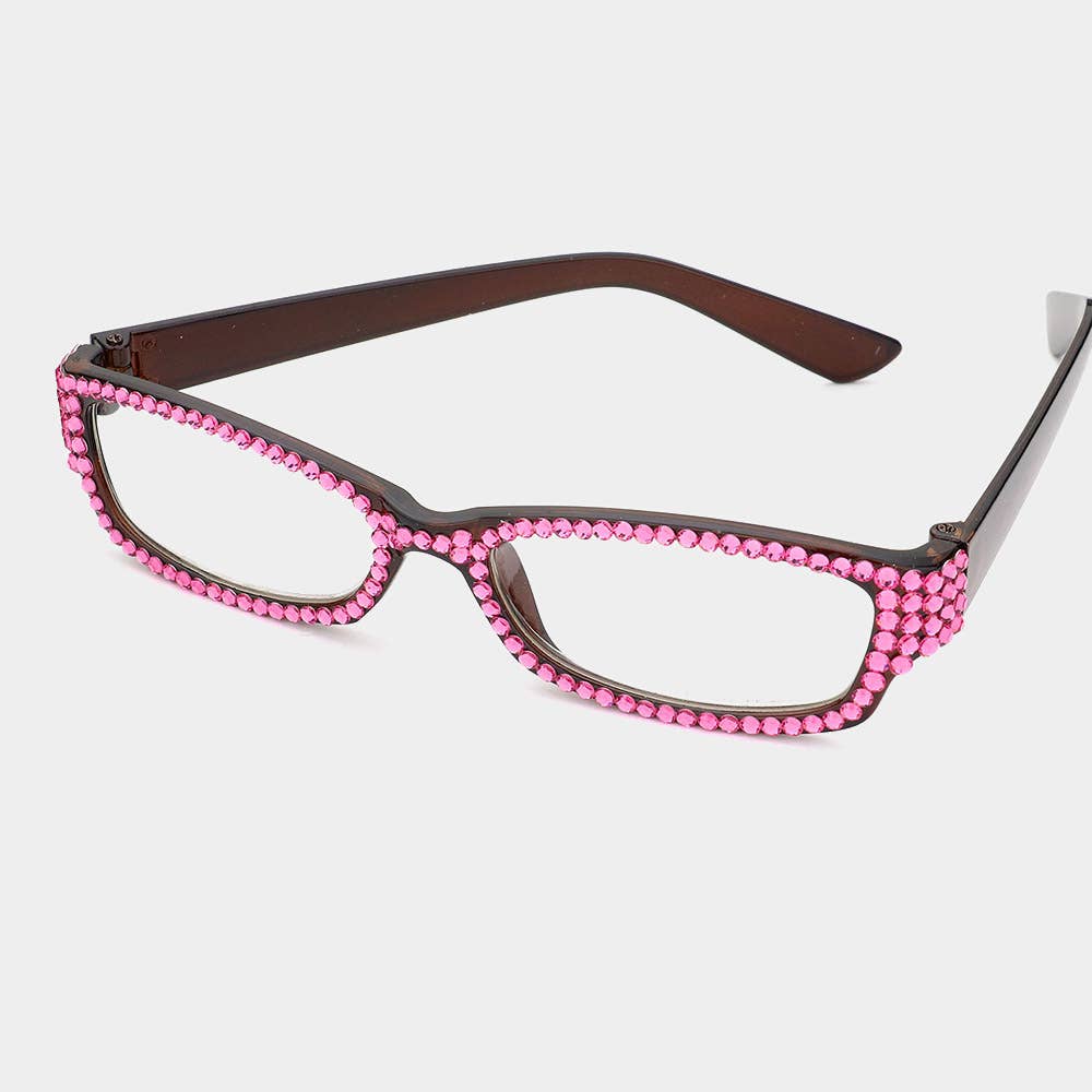 Sensibling Corp. – wholesale Eyeglasses – Women's – Pink Crystal Pave Rectangular Reading Glasses0