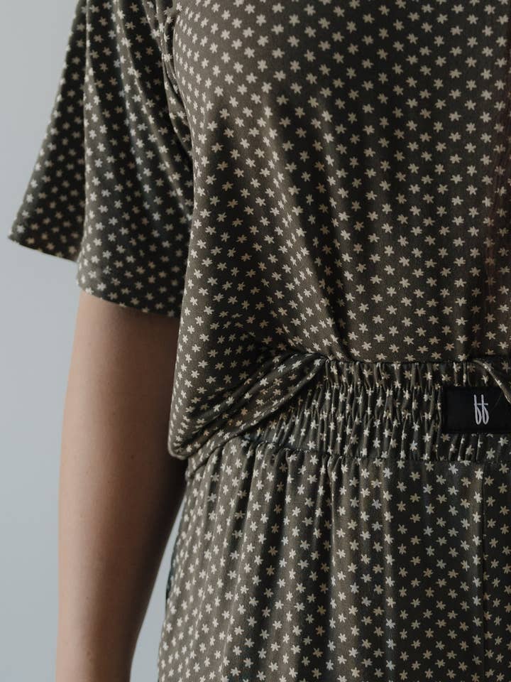 Forever French Baby - Wholesale Lounge Set - Women's - Women's Boxy Tee Lounge Set | Green Flowers1