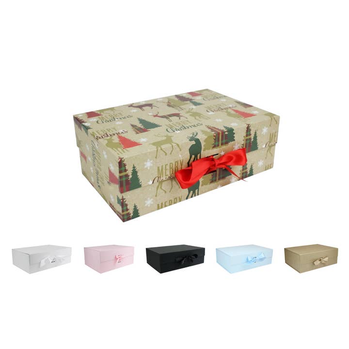 Christmas Gift Boxes With Ribbon - Single (Sizes Available) for wholesale by Emartbuy