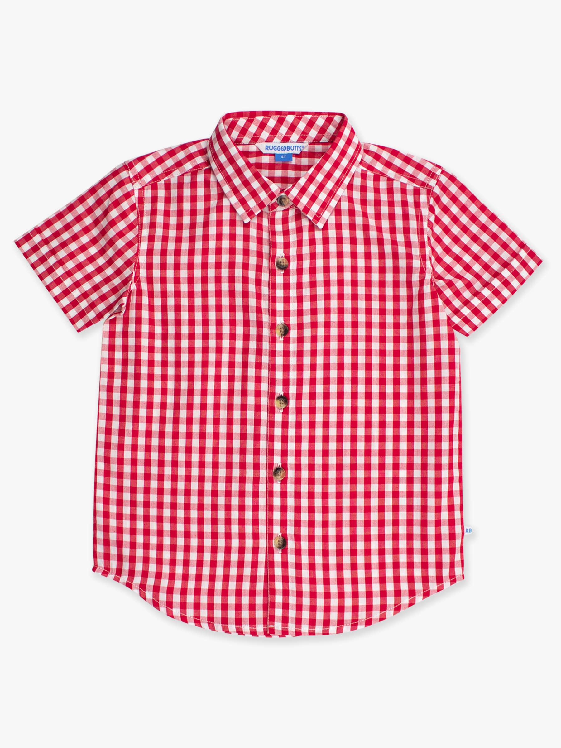 Boys Classic Red Gingham Short Sleeve Button Down Shirt for wholesale on Faire7