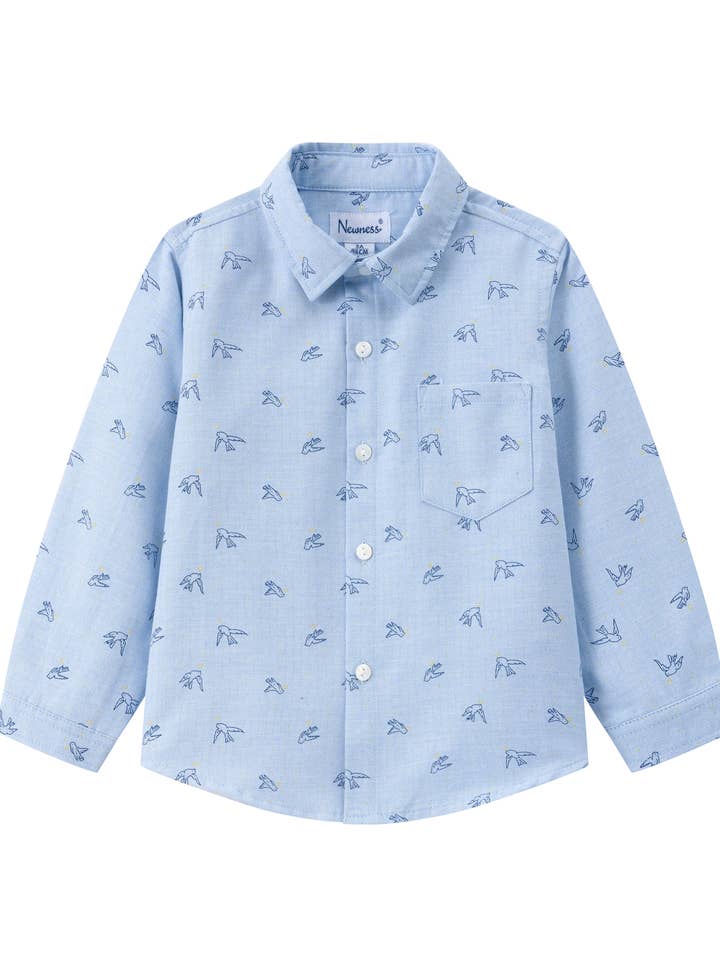 Blue boy's shirt with bird prints for wholesale by Newness Kids