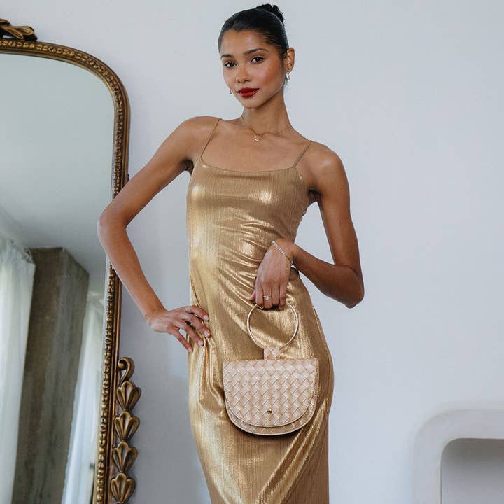 Melie Bianco - Wholesale Top Handle Bag - Women's - Felix Gold Recycled Vegan Top Handle Bag