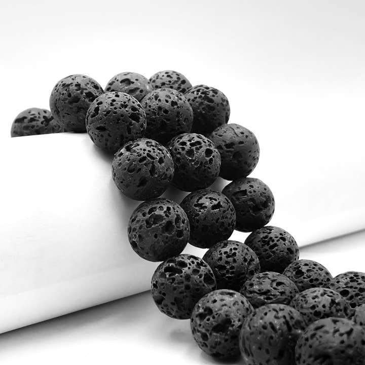 CRCBEADS - Wholesale Beads - Natural Black Lava Rock Round Shape Beads Size 16mm 15.5" Strand