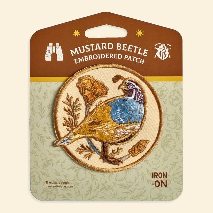 Mustard Beetle - Wholesale Patch - Iron on Patch: CA Quail & Poppies