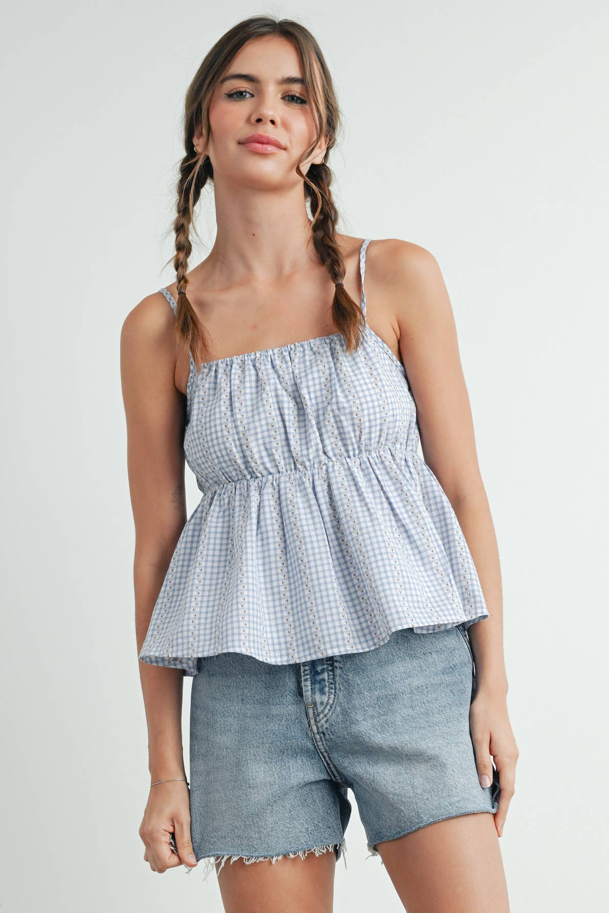 BUTTERMELON - Wholesale Blouse - Women's - Gingham Peplum Top - BMT762618