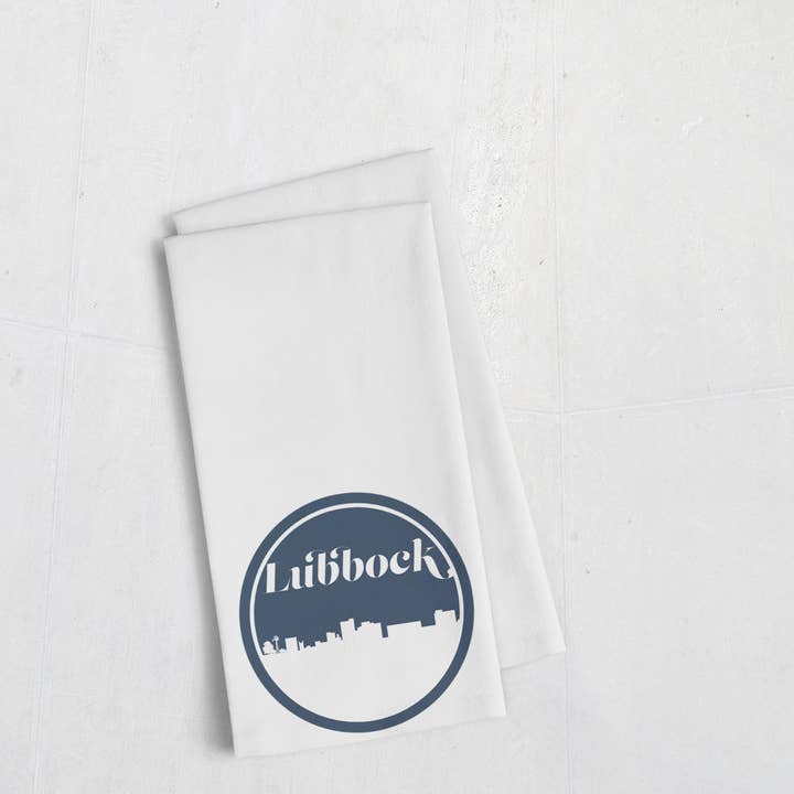 Lubbock Texas retro skyline towel | Multiple colors for wholesale by Paperfinch Design