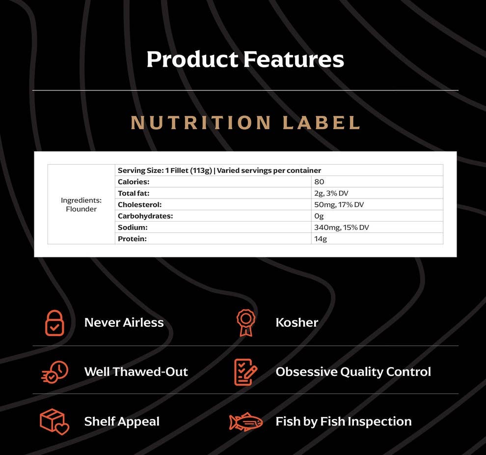 Legend of Jona - Wholesale Fish/Seafood - JONA Flounder Fillets 2 ct - 8oz - Tray Packed4