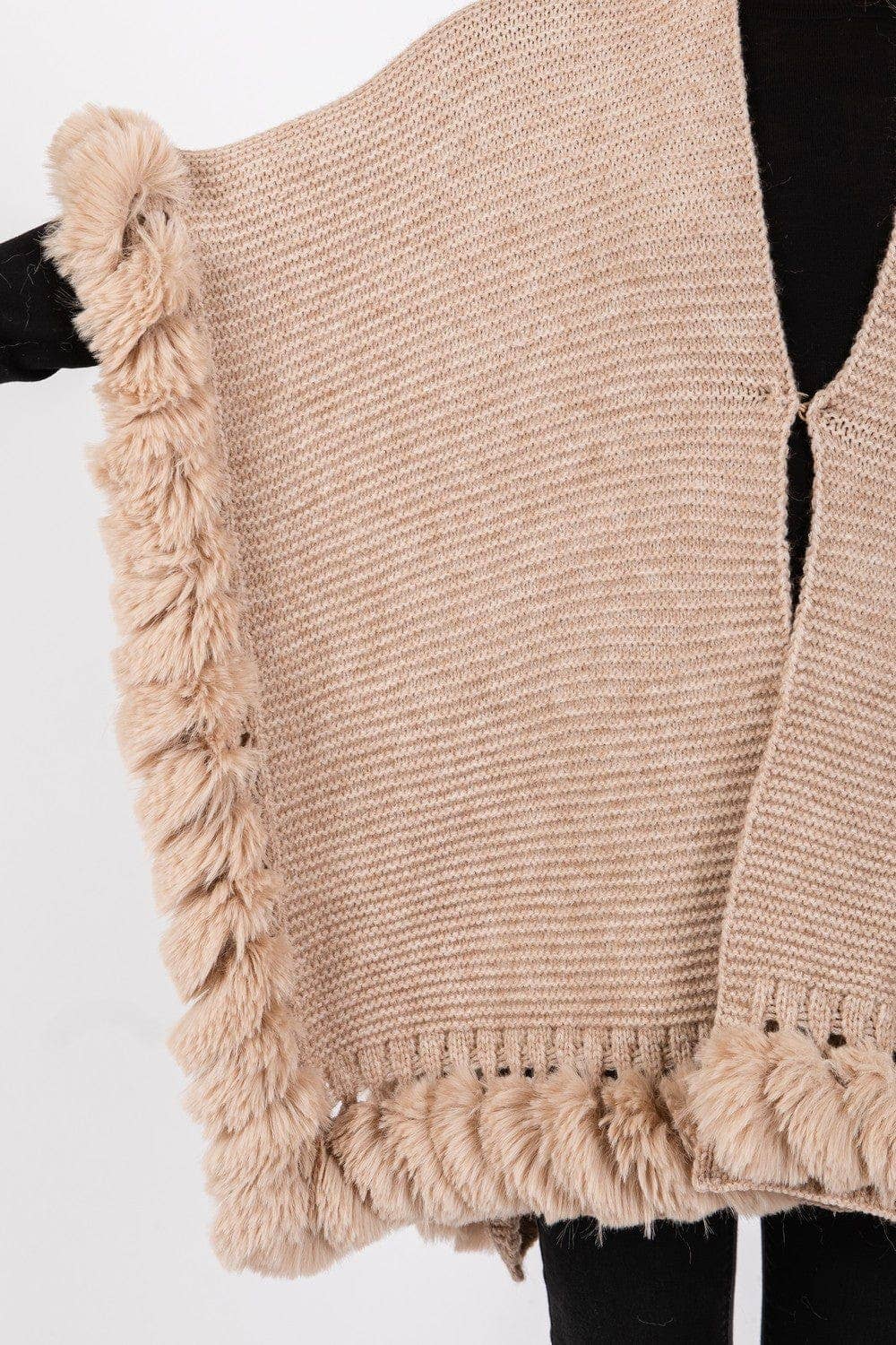 MiMi Wholesale - Wholesale Cape - Women's - MS0409 Brenda Fine Knit Faux Fur Hook & Eye-Closure Cape10