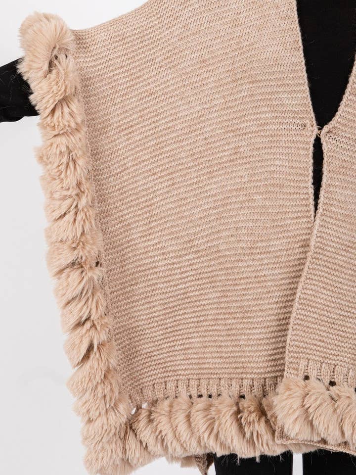 MiMi Wholesale - Wholesale Cape - Women's - MS0409 Brenda Fine Knit Faux Fur Hook & Eye-Closure Cape10