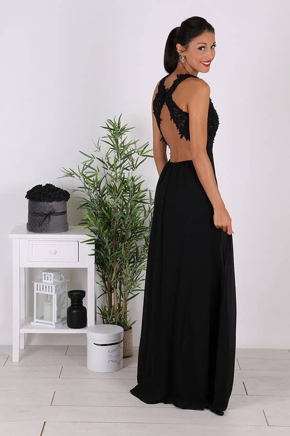 Eva & Lola - Epsilonn – Großhandel Abendkleid – Damen – Langes trägerloses Kleid mit Spitze - R136011