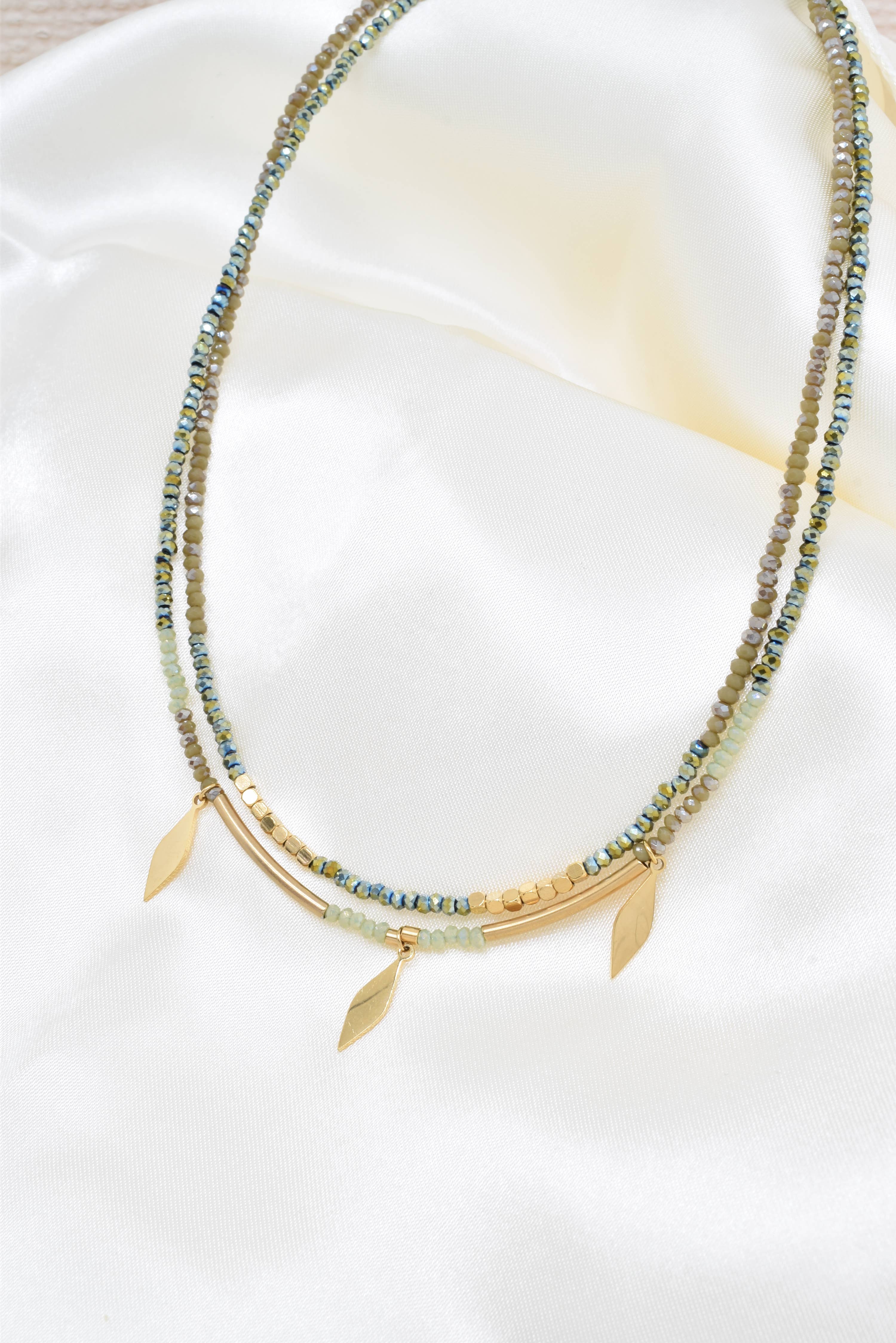 Kapyco - Wholesale Pendant/Charm Necklace - Two row steel necklace with crystals - BJ210158OR1