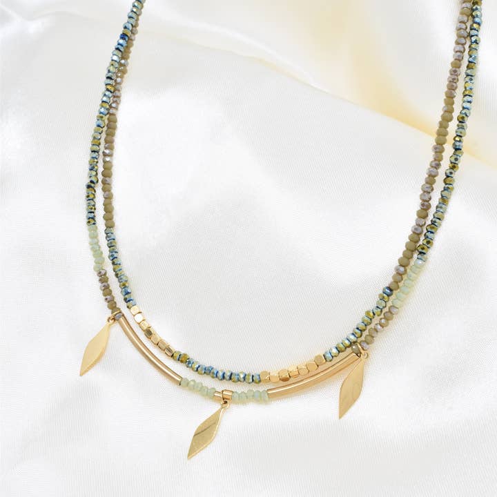 Kapyco - Wholesale Pendant/Charm Necklace - Two row steel necklace with crystals - BJ210158OR1