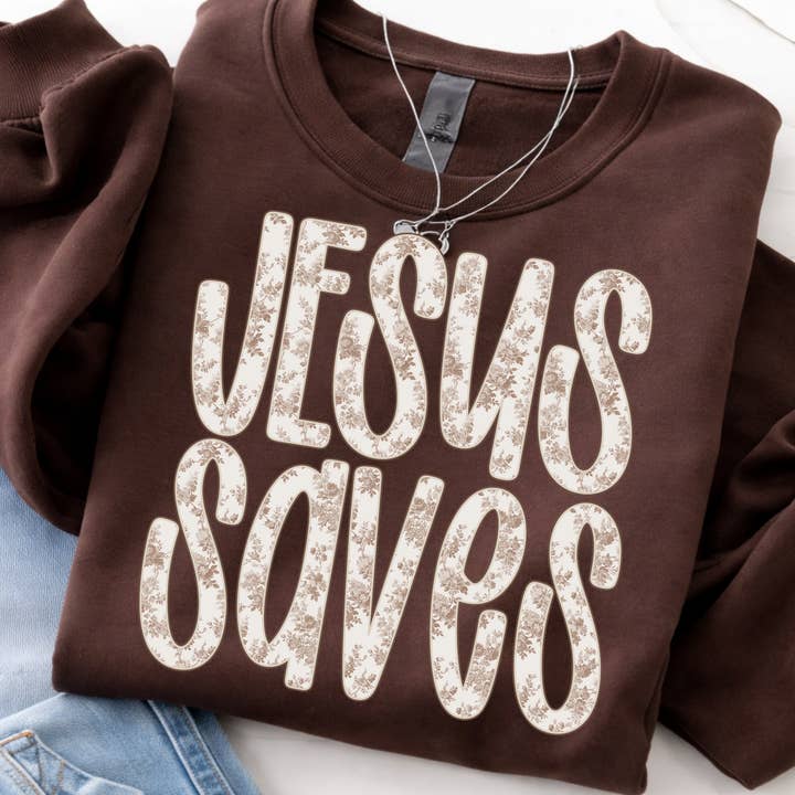 Jesus Saves Beige Floral Graphic Tee for wholesale by Haysville House