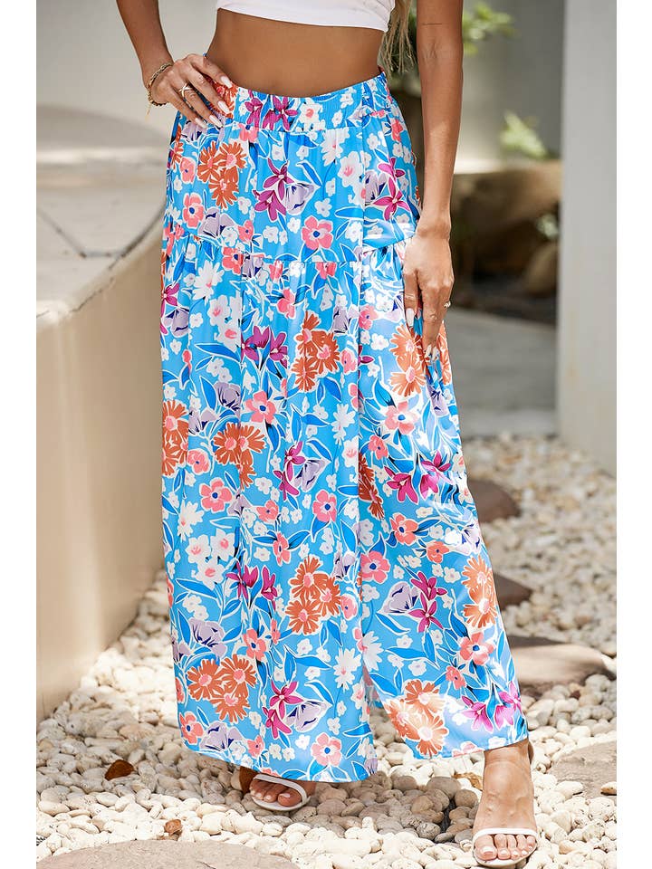 LDC Floral Printed High Waist Split Wrap Long Skirt for wholesale on Faire