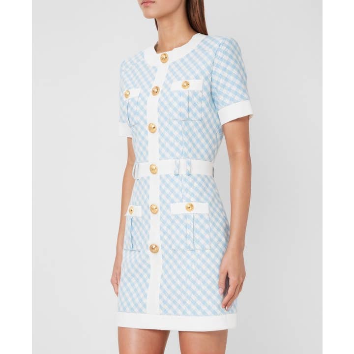 Abito a maniche corte in tweed a blocchi di colore DR713Y per la vendita all'ingrosso da parte di Productseeker