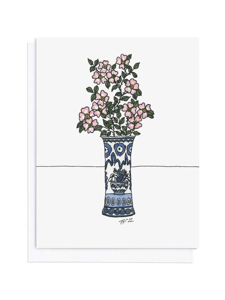 A Flower in a Delft Vase, Botanical, Everyday and Thank You Card for wholesale by Toute-Petite