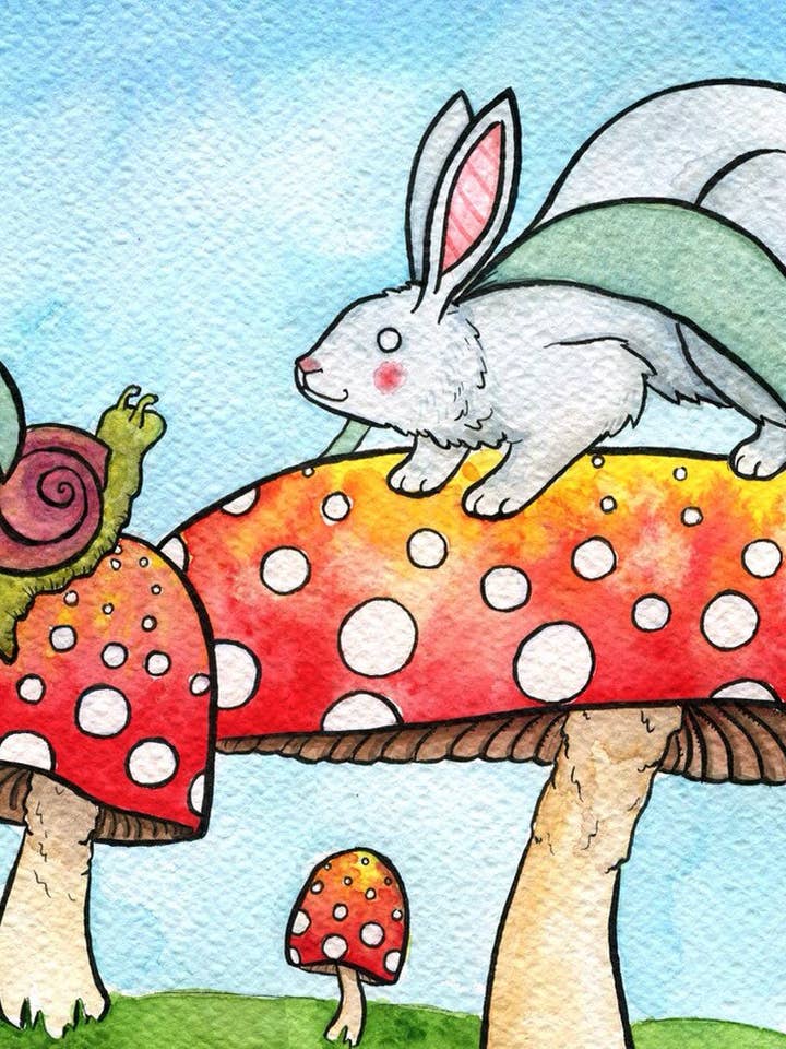 Bunny and Snail on Mushrooms for wholesale by Danielle V Designs