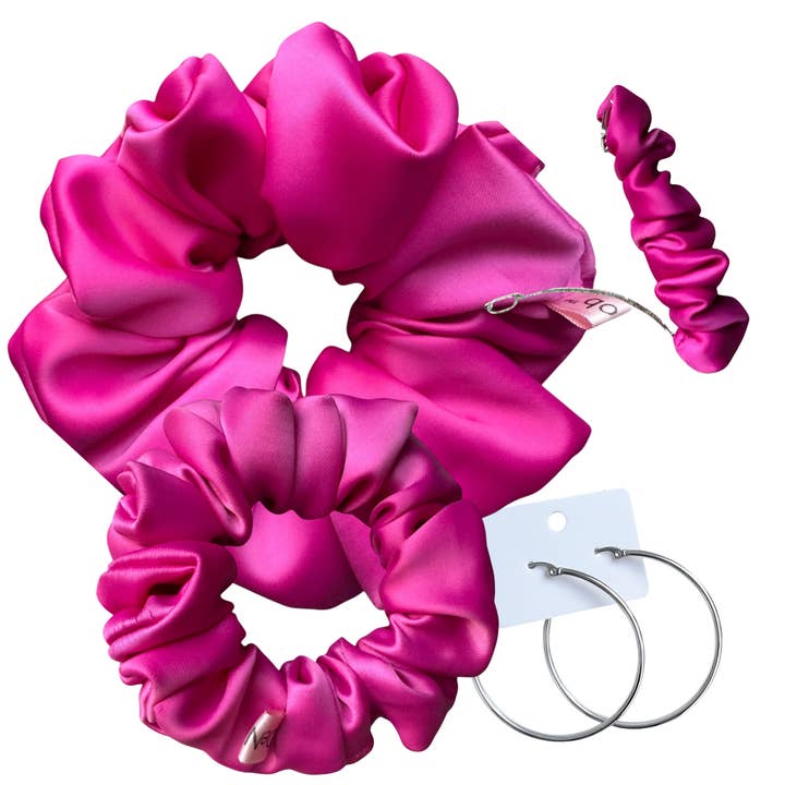 DeNob Pink 4-in-1 Handmade Matte Satin Hair Accessories Set for wholesale by DeNob creations
