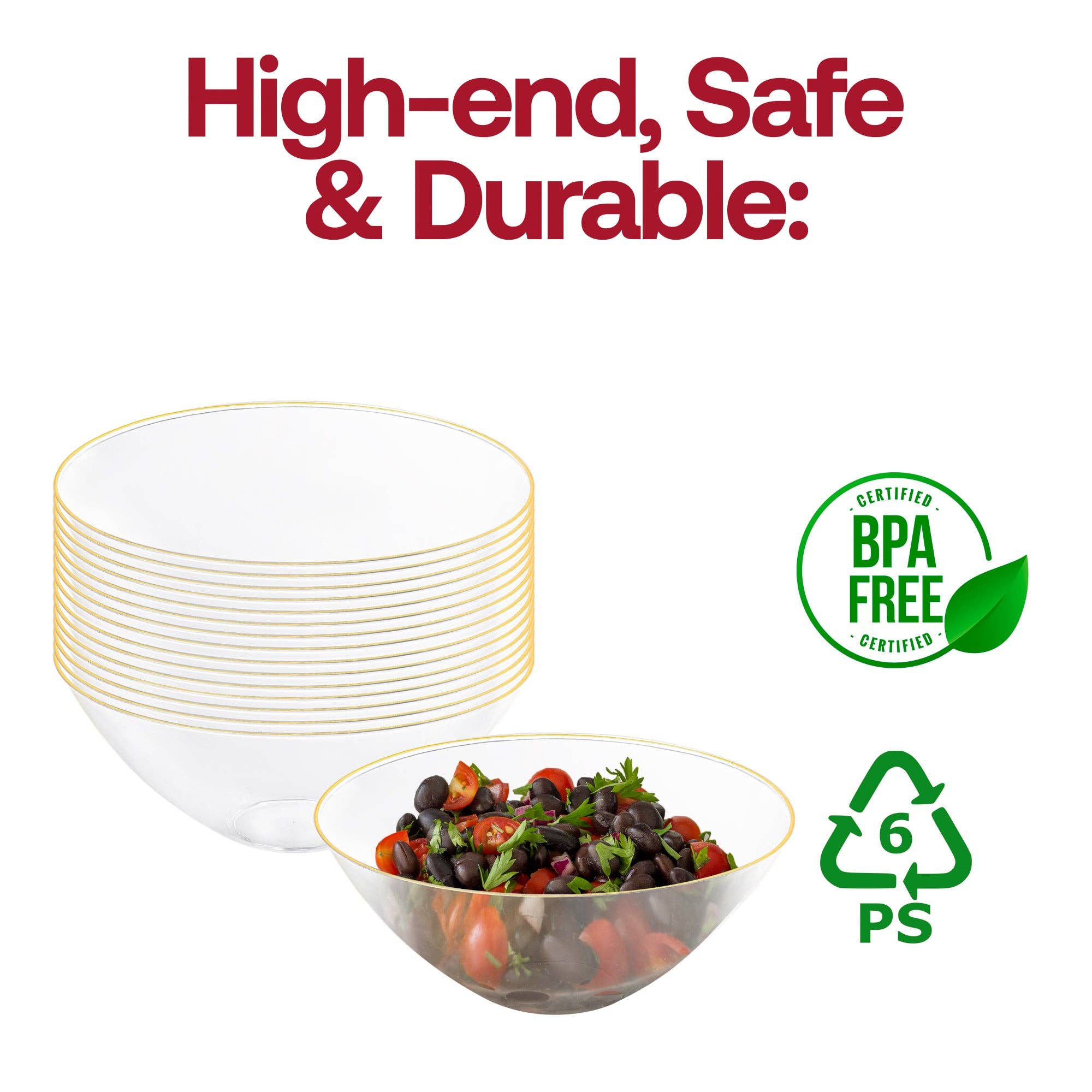 Smarty had a Party - Wholesale Bowl - 32 oz. Clear with Gold Rim Organic Plastic Bowls - 60 pcs5