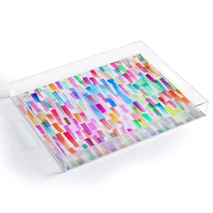 Deny Designs - Wholesale Decorative Tray - Ninola Design Colorful Brushstrokes White Acrylic Tray
