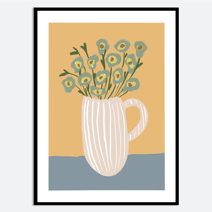 Striped Vase with Yellow Flowers Aesthetic Art Print MA82 for wholesale by Sugar & Canvas