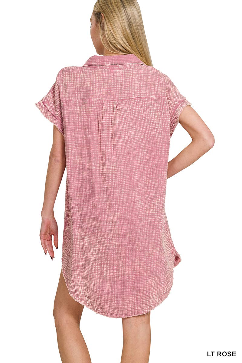 42POPS - Wholesale Dress - Women's - `.Washed Double Gauze Button Down Shirt Dress2