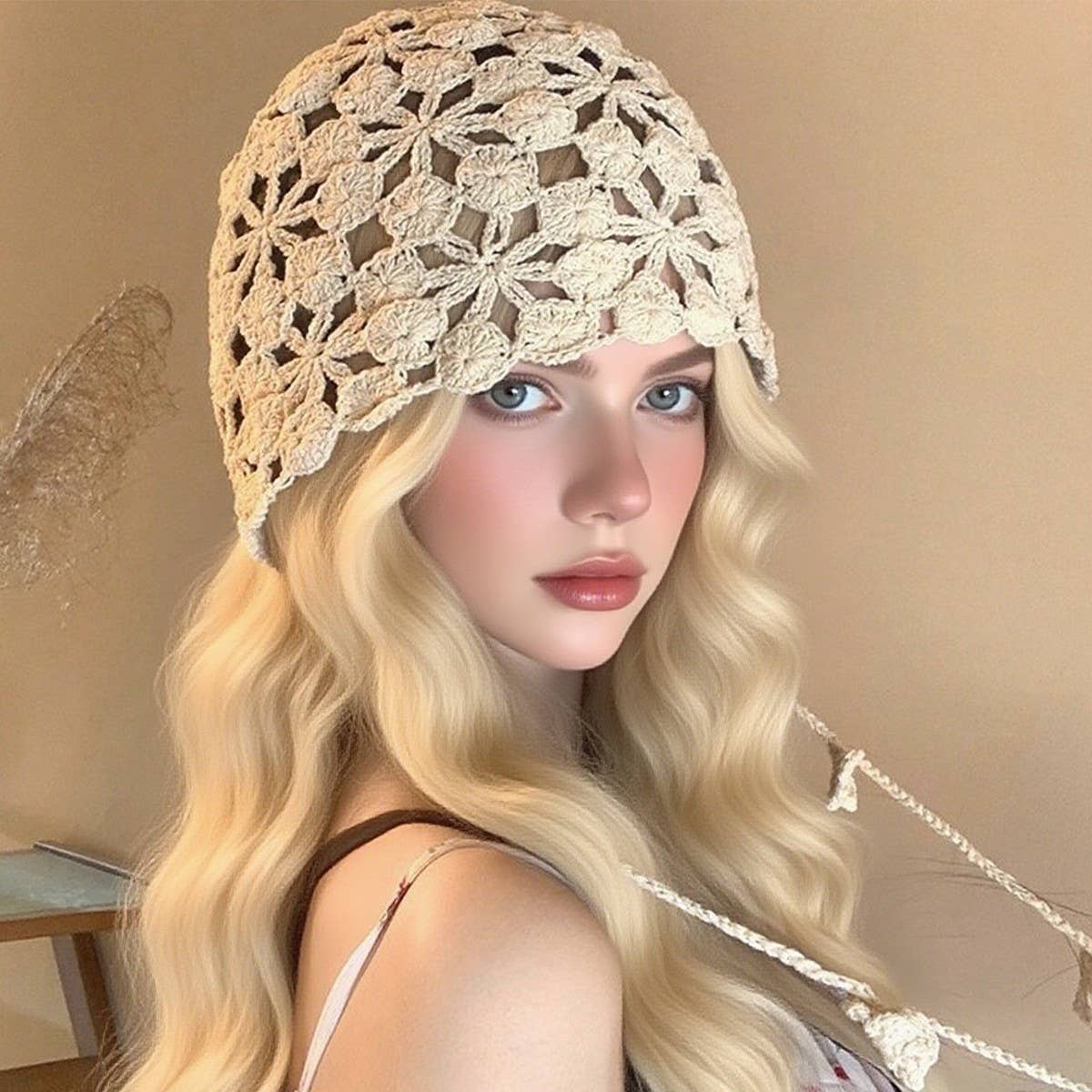 ACCITY - Wholesale Beanie - Women's - Boho Crochet Beanie – Floral Tassel Knit Hat_CWAH043240