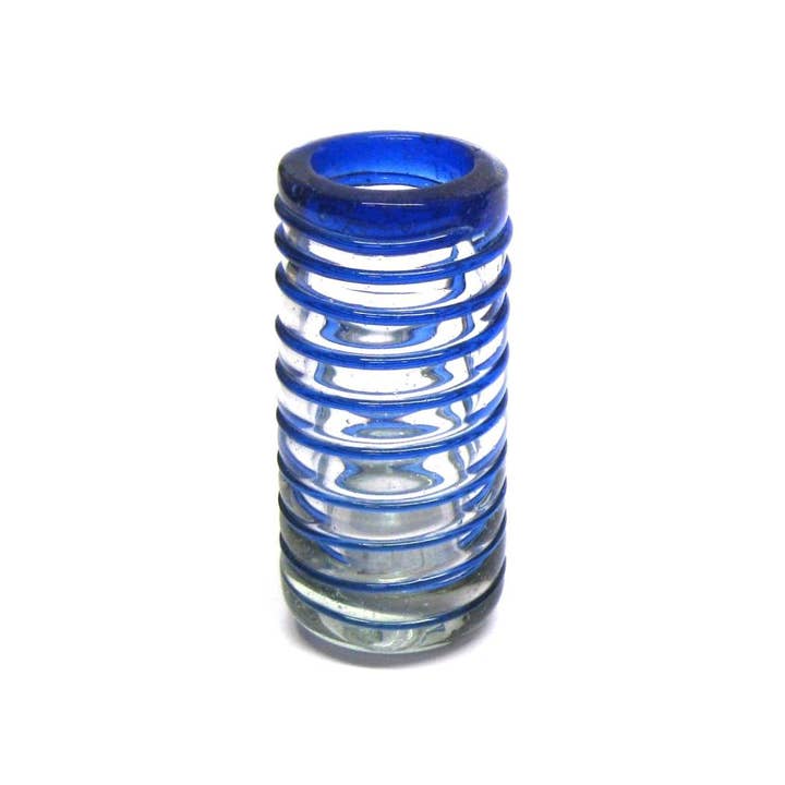 MexHandcraft - Wholesale Shot Glass - Mexican Cobalt Blue Spiral 2 oz Tequila Shot Glasses