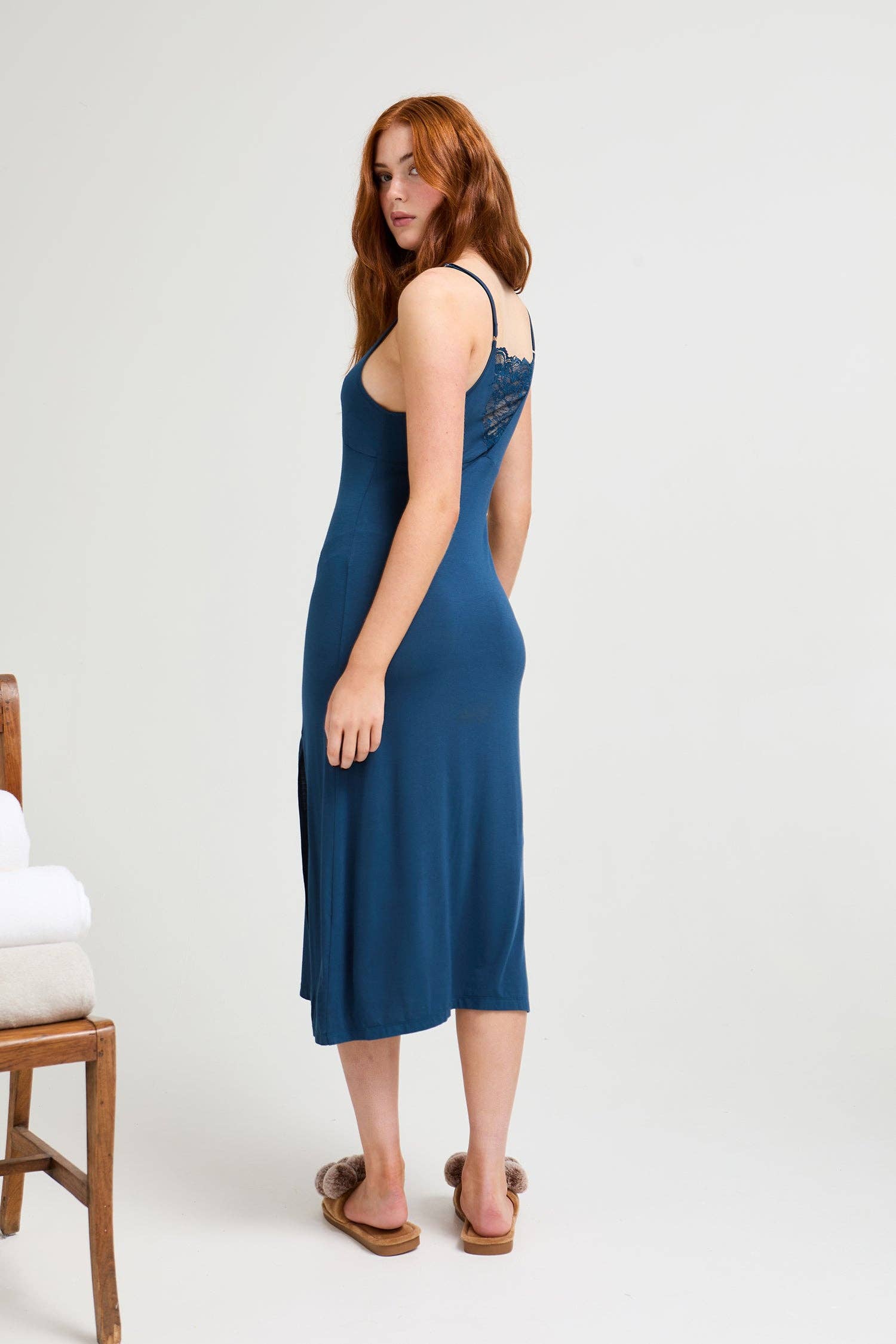 Bamboo Lace Midaxi Chemise in Teal for wholesale on Faire2