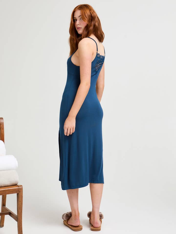 Bamboo Lace Midaxi Chemise in Teal for wholesale on Faire2