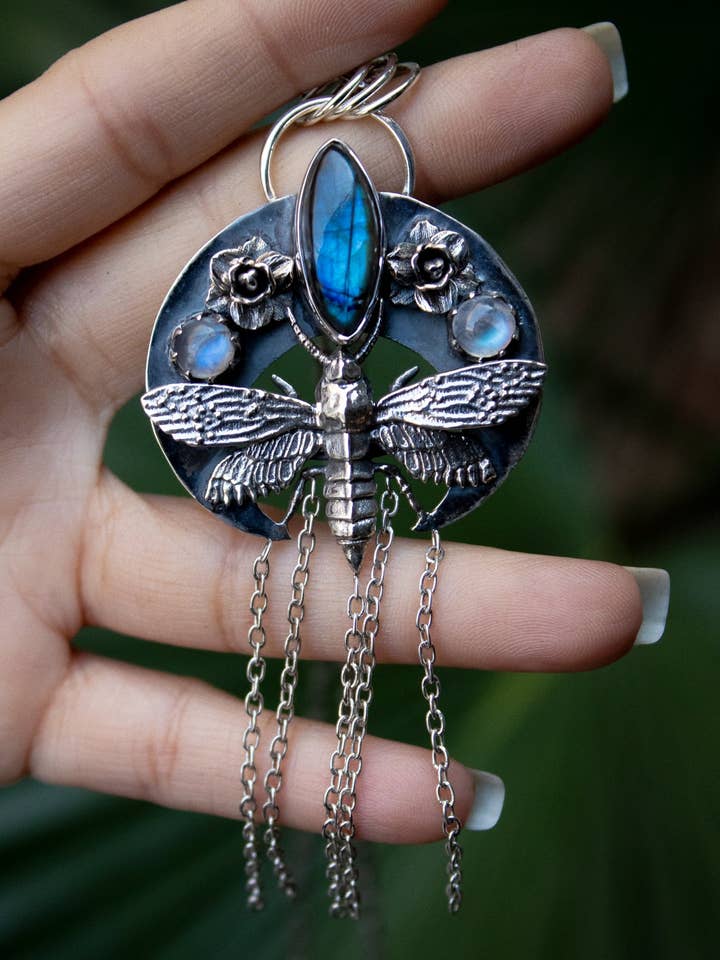 Labradorite & Moonstone Bee Pendant, AP-7310 for wholesale by Ambra Jewels