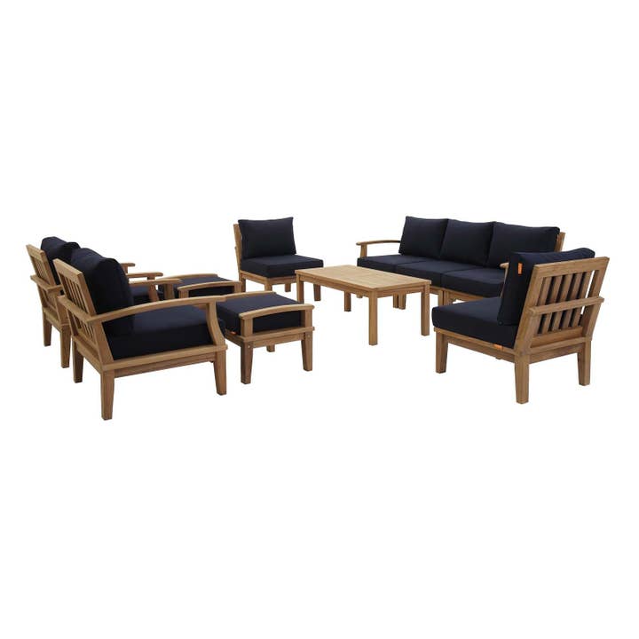 Patio Teak Set - Patio Elegance Marina 10-Piece Outdoor Set with Navy Cushions for wholesale by Patio Elegance