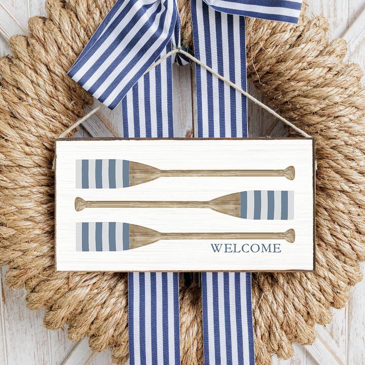 Welcome Striped Oars Twine Hanging Sign for wholesale by Rustic Marlin