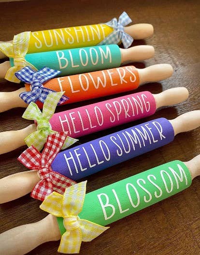 AH Designs 15 - Wholesale Decorative Tabletop Object - 7'' Mini Rolling Pins, Spring Rolling Pins, Spring Farmhouse1