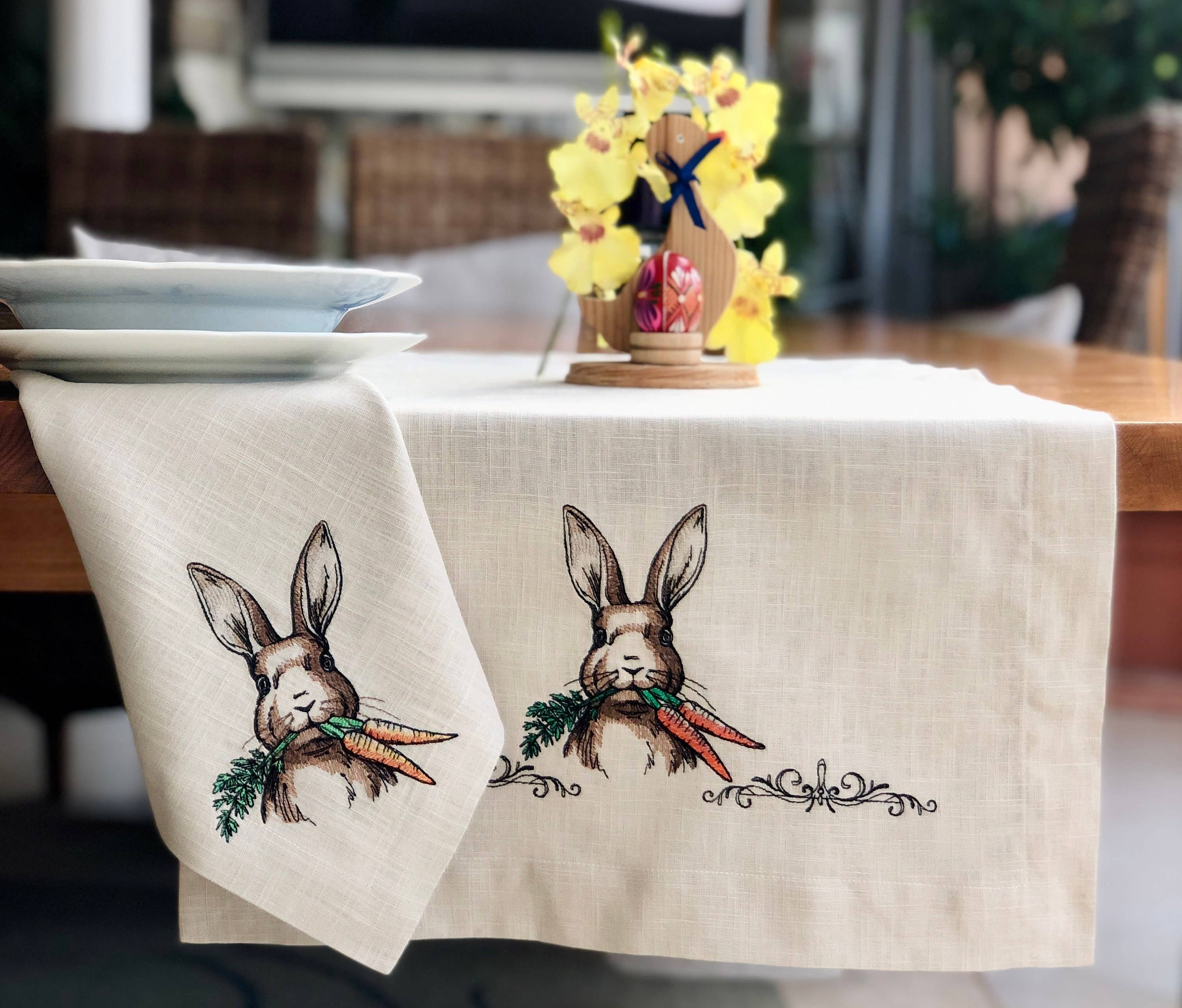 Belle Linen - Wholesale Dinner & Cloth Napkin - Embroidered Easter Bunny Linen Dinner Napkin8