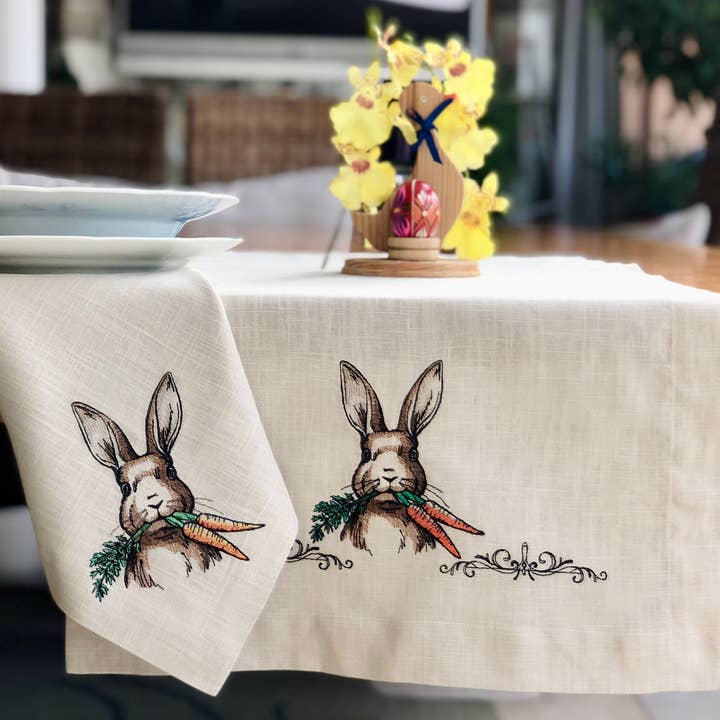 Belle Linen - Wholesale Dinner & Cloth Napkin - Embroidered Easter Bunny Linen Dinner Napkin8