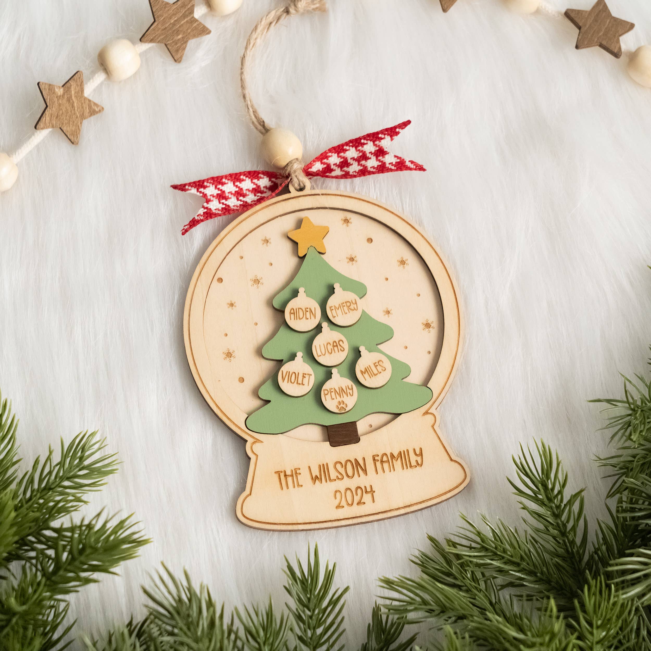 BearCrafts – Ornamento por atacado – Enfeite de árvore de Natal de família em madeira para decoração de férias R716