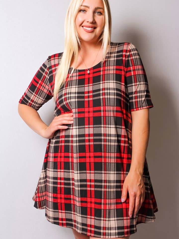 VIBE Apparel Co – wholesale Klänning - Dam – Plus rutig borstad sväng klänning3