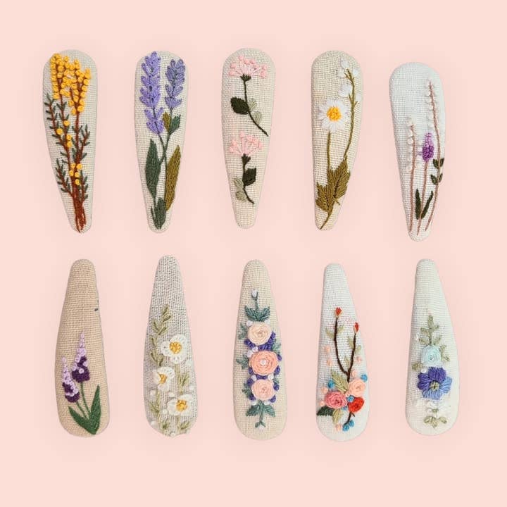 Hand embroidered hairclip , floral hair clip for wholesale by Olala Mia