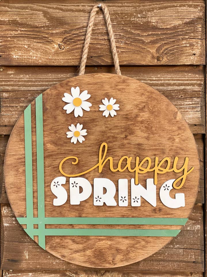 3D Happy Spring Door Hanger for wholesale by Mama E’s Makery
