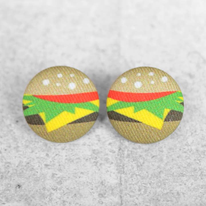 Rachel O's - Wholesale Stud/Post Earrings - Bold 7/8 Inch Hamburger Fabric Button Earrings