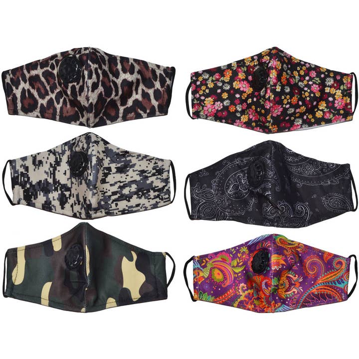 * Dozen Pack* Trykte ansigtsmasker med ventil og filterlomme for engroshandel hos Buck Wholesale