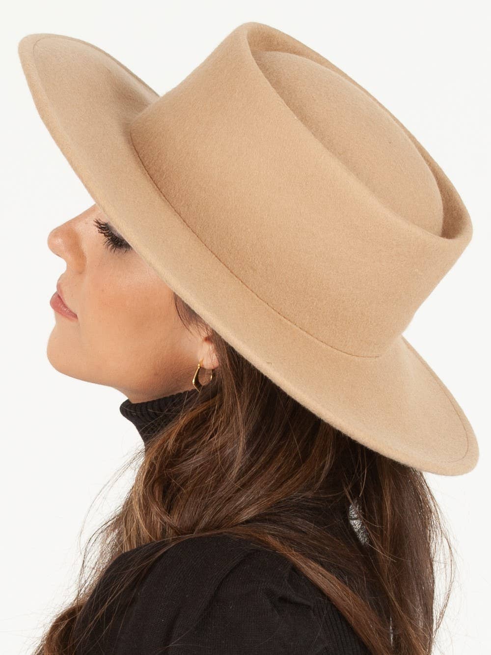 Lucca Couture - Vente Canotier – femme - Bonnet gaucho à bord plat en 100 % laine beige1