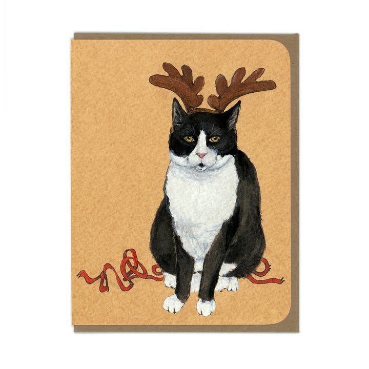 HOLIDAY - Cat Reindeer - Greeting Card for wholesale by Amy Rose Moore Illustration